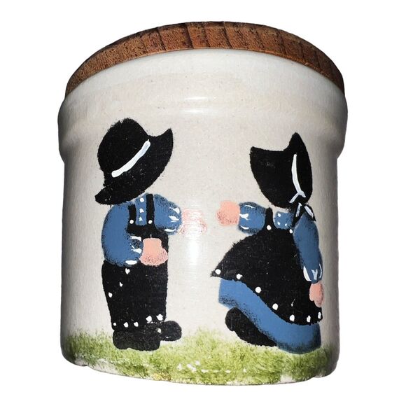 Roseville Pottery RRP Ohio 1pt  Low Jar Crock W/lid Amish Hand painted Vintage - Picture 1 of 7